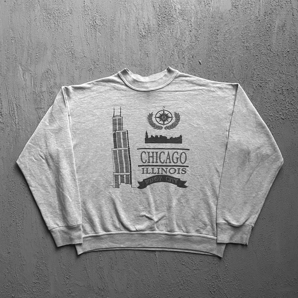 Vintage Chicago Windy City Skyline Sweatshirt Mens Large Grey 90s